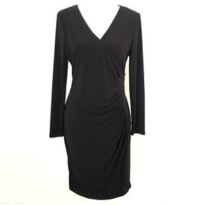 Calvin Klein Black Ruched Faux Wrap Dress Sz 12